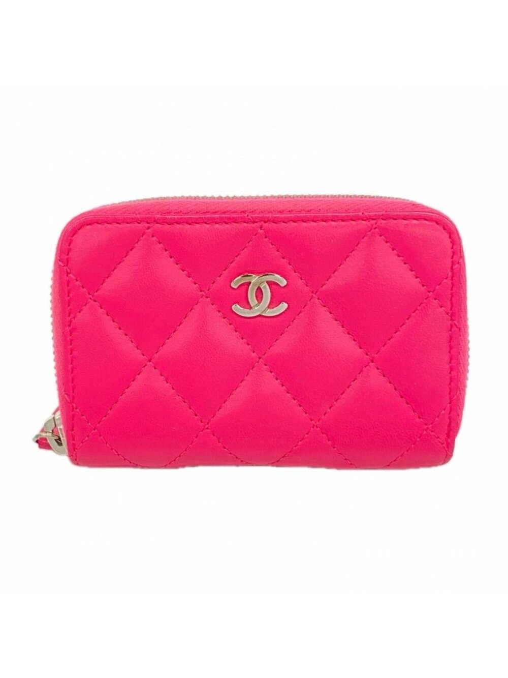 Chanel Coin Case Quilted Lambskin Pink Silver